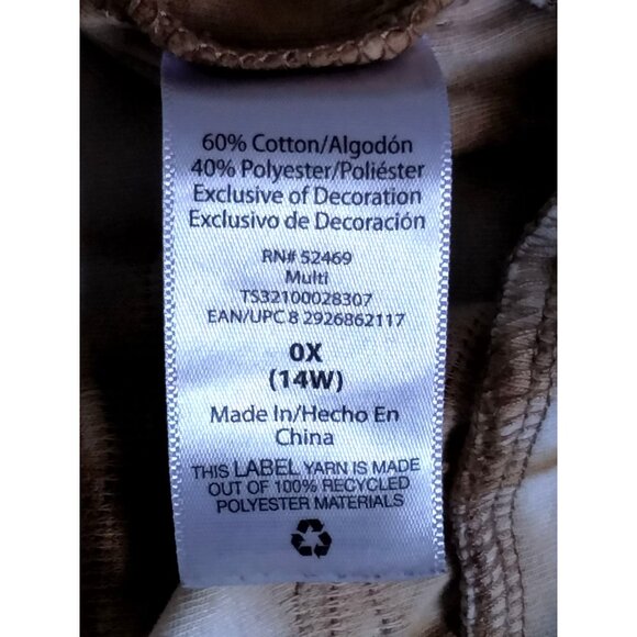 Terra & Sky Tan Brown Tie Dye Textured Balloon Sleeve Top Size 0X (14W) - Picture 7 of 7